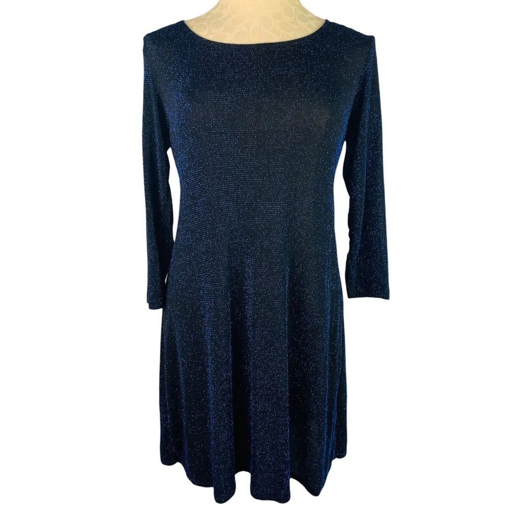 6 Tiana B. Women's Pullover Blue Sparkle Black Stretch Dress Slightly Sheer